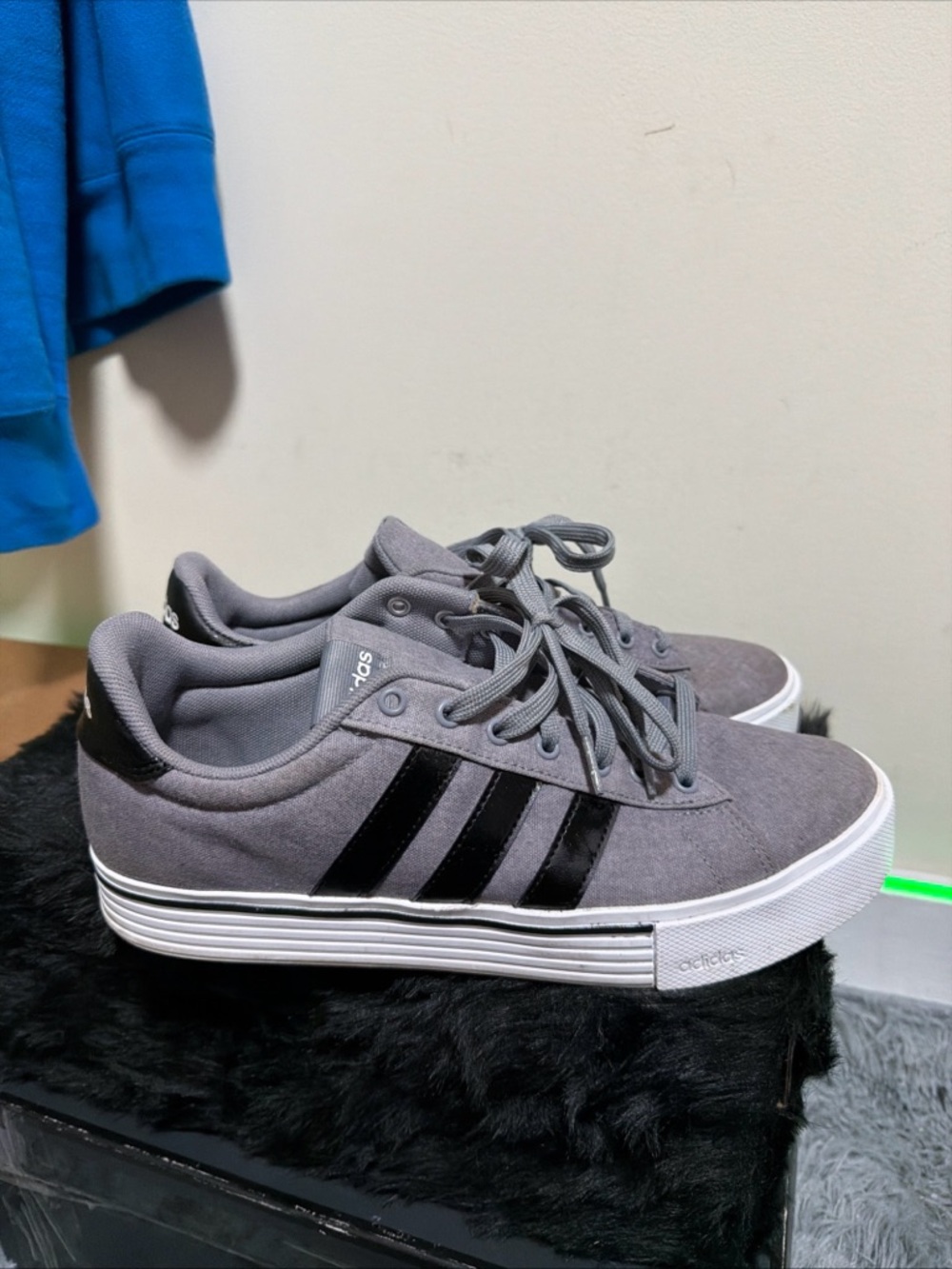 Adidas Gray Canvas Sneakers with Black Stripes
